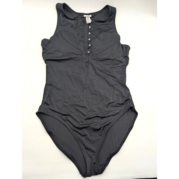 Andie Women's Stretchy Henley One Piece Swimsuit Snap Button Size XLT Black - Picture 3 of 10